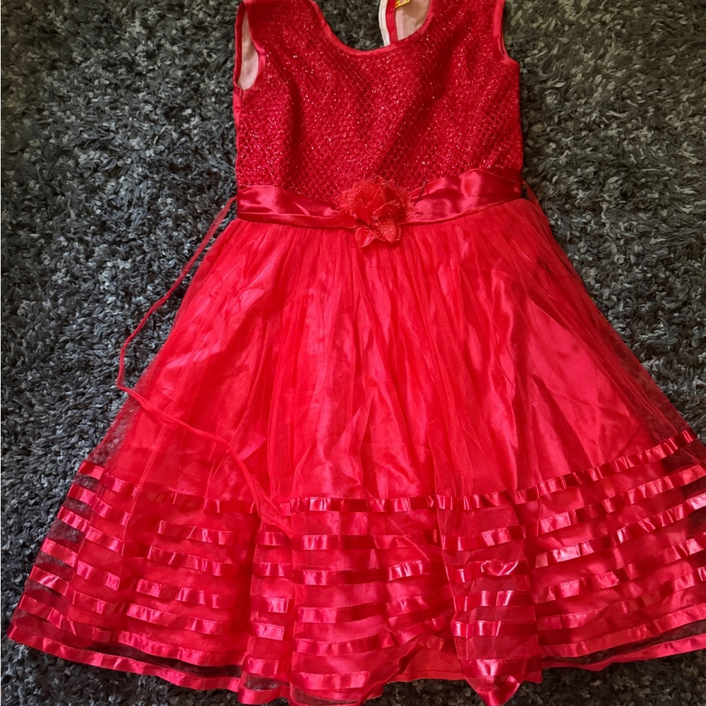 Red Sleeveless Dress with Floral Accent